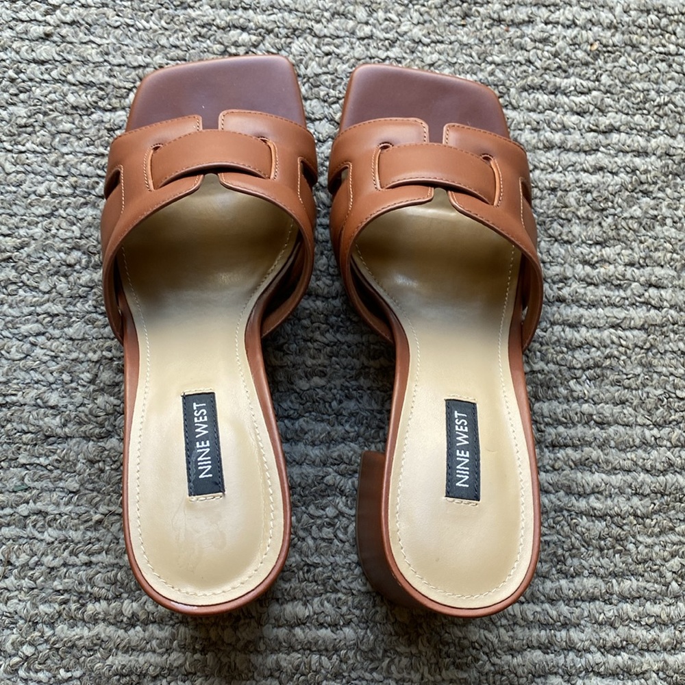Nine West - Chunky Heeled Sandals - Size 9.5 - Brown - 3.5 Heels Height